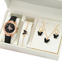 Women Luxury Watch Ring Necklace Earrings Rhinestone Butterfly Fashion Wristwatch Female Casual Ladies Watches Set Clock