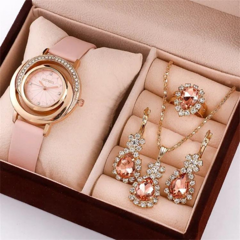 Five Piece Luxury Women's Square Dial Simple Watch Elegant Strap Casual Watch Suitable for Personal Use or Gift Birthday Parties