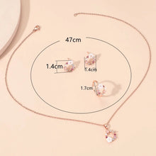 4 Pieces Rose Gold-color Lady Flower Fashion Accessories Zircon Simple Ornate Exquisite Necklace Ring Earrings Jewelry Set