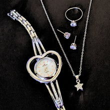 5 pcs heart watch set with silver ring, necklace, earrings  Casual Ladies watch set with Free Box