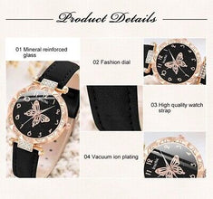 Women Luxury Watch Ring Necklace Earrings Rhinestone Butterfly Fashion Wristwatch Female Casual Ladies Watches Set Clock