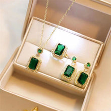 3Pcs Emerald Crystal Titanium Steel Necklace Earring High-end Design Jewelry Set Mystic